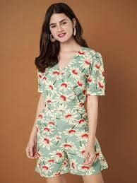  BRINNS Women Printed V-Neck Short Sleeves Fashion Jumpsuit
