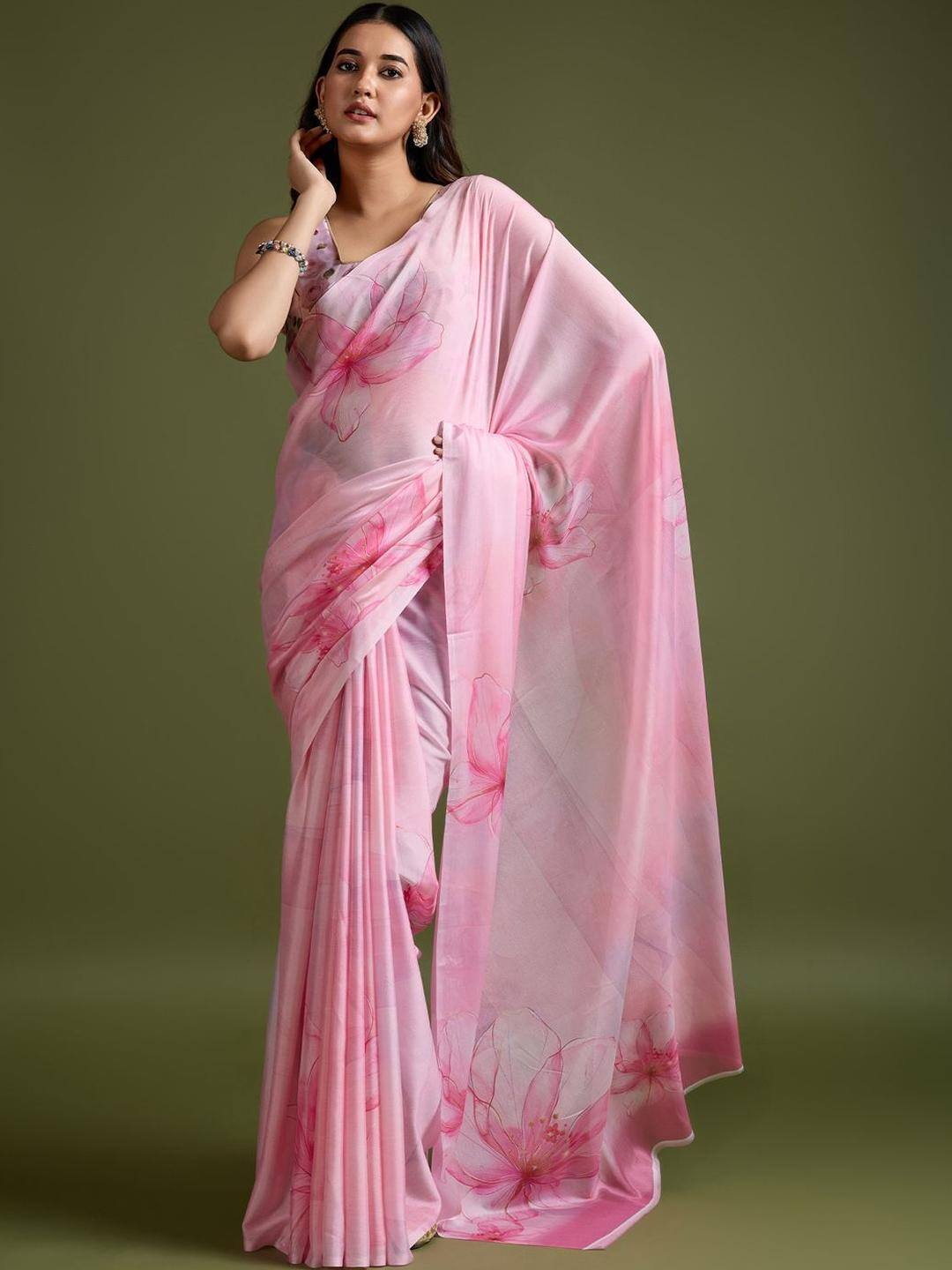 Kalini Floral Georgette Block Print Saree