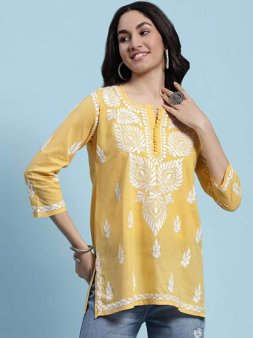 Vama Heritage Floral Embroidered Notch Neck Short Kurti