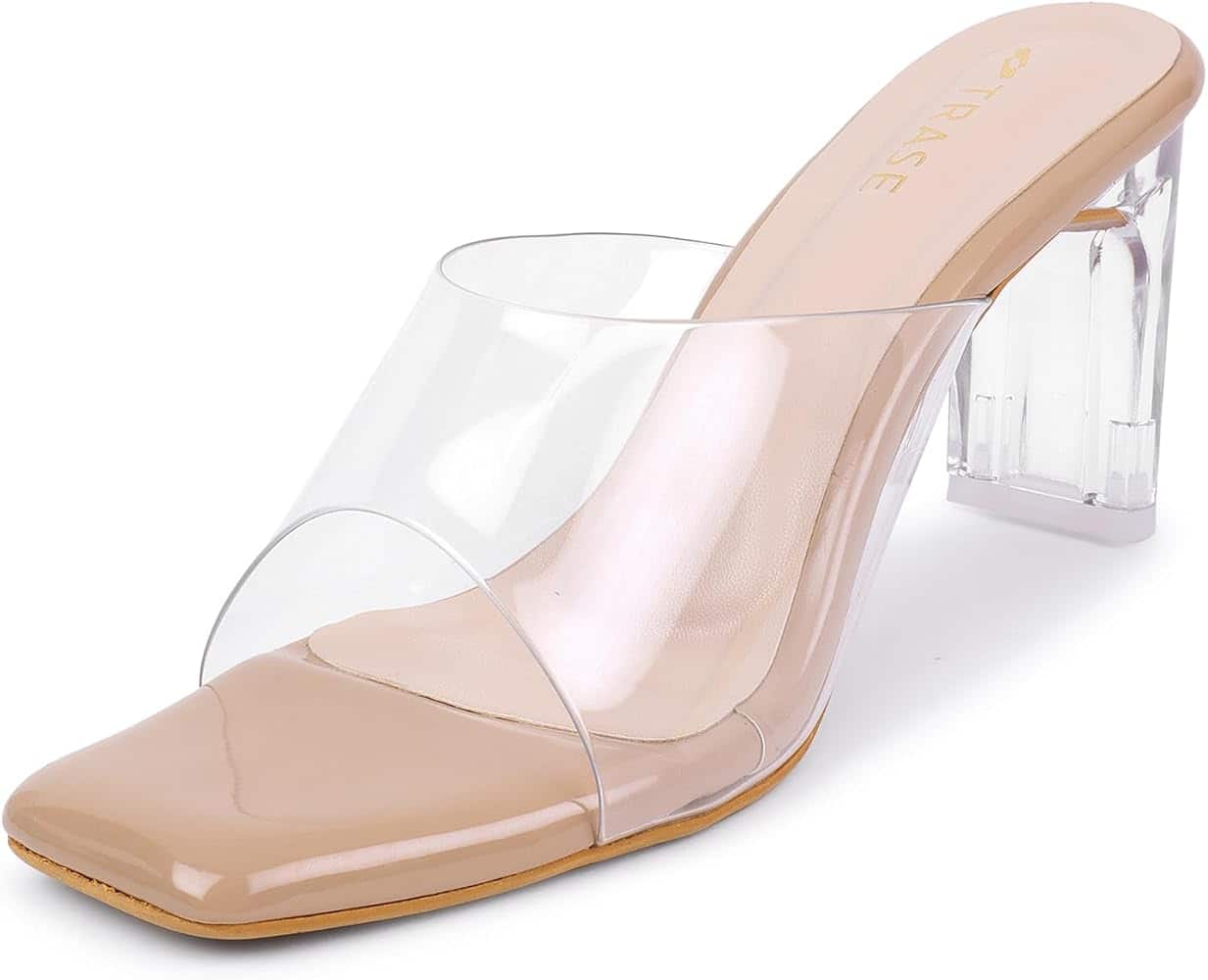  TRASE Transparent Open Toe Block Heel Sandals