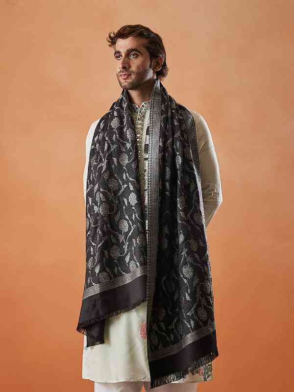 Pashmoda Men Floral Woven Design Stole Pashmoda Men Floral Woven Design Stole