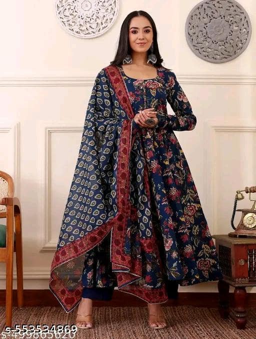  KALINI Floral Printed Anarkali Kurta With Trousers And Dupatta