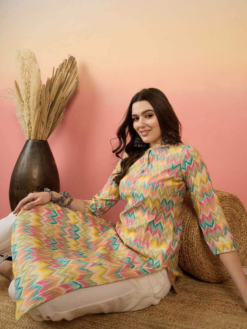 3. Anouk Chevron Printed Band Collar Straight Kurta 3. Anouk Chevron Printed Band Collar Straight Kurta