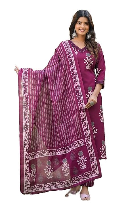 KLOSIA Women's Viscose Straight Printed Kurta And Pant Set With Dupatta KLOSIA Women's Viscose Straight Printed Kurta And Pant Set With Dupatta
