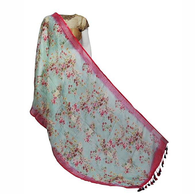 ZEDAAR Floral Linen Digital Printed Dupatta