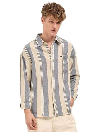 The Bear House Men's Cotton Striped Overshirt