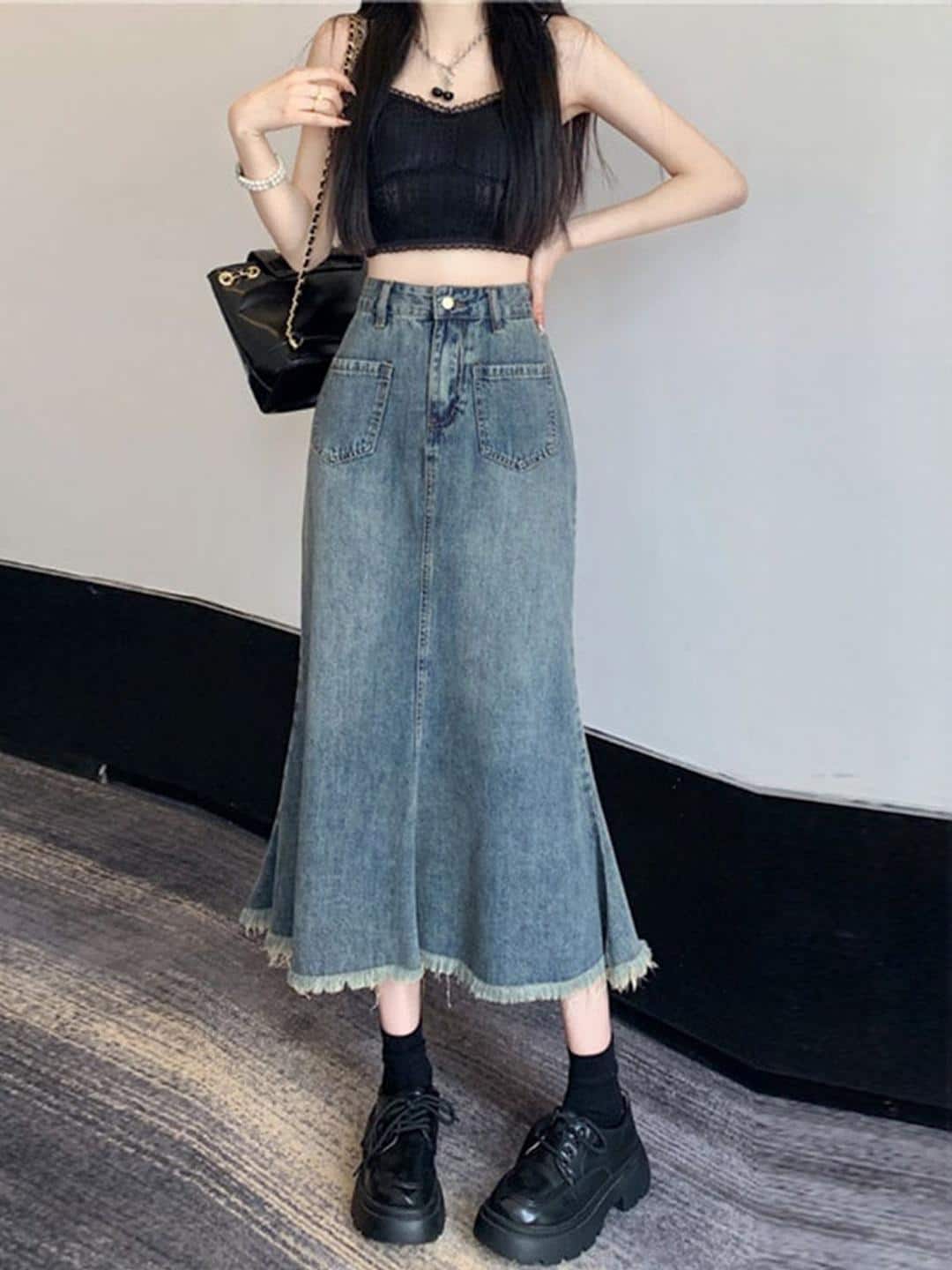 HERE&NOW Women Blue A-Line Denim Skirt HERE&NOW Women Blue A-Line Denim Skirt