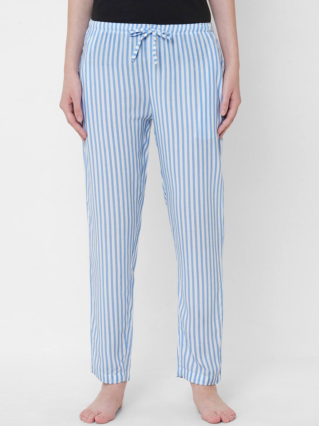URBAN SCOTTISH Women Blue &amp; White Striped Lounge Pants