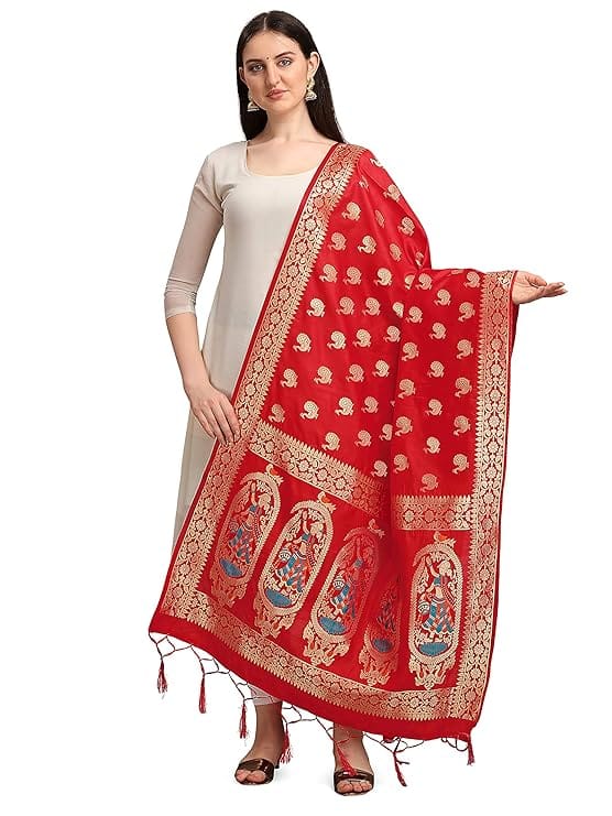 DEVANGI Women's Woven Banarasi Silk Zari Dupatta/Chunni