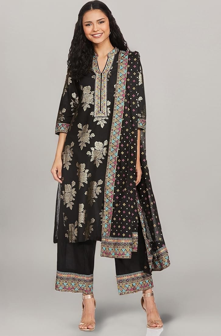  BIBA Women Cotton Straight Kurta Palazzo Suit Set