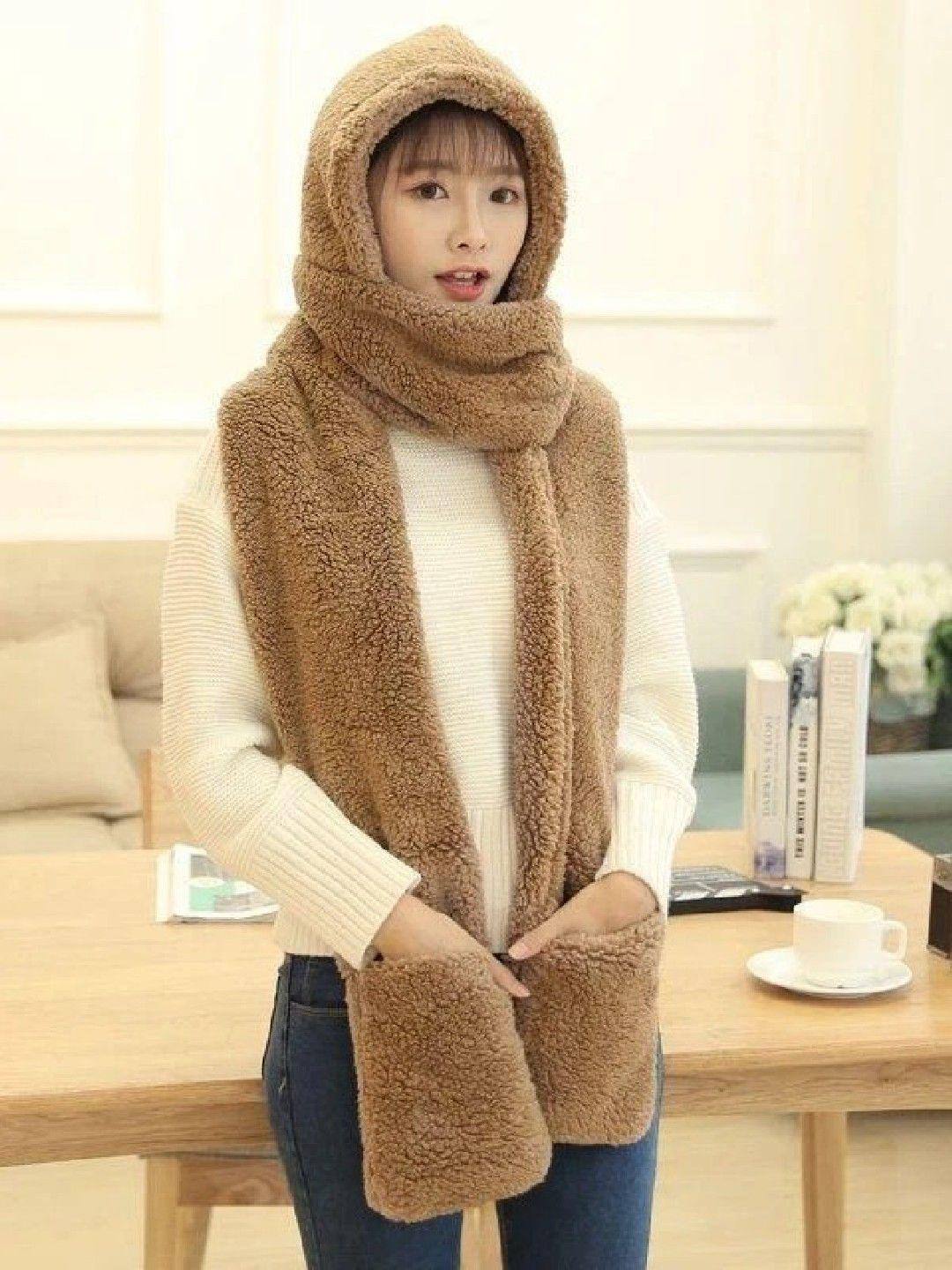 Poftik Women Winter Warm Cap Wool Scarf Poftik Women Winter Warm Cap Wool Scarf