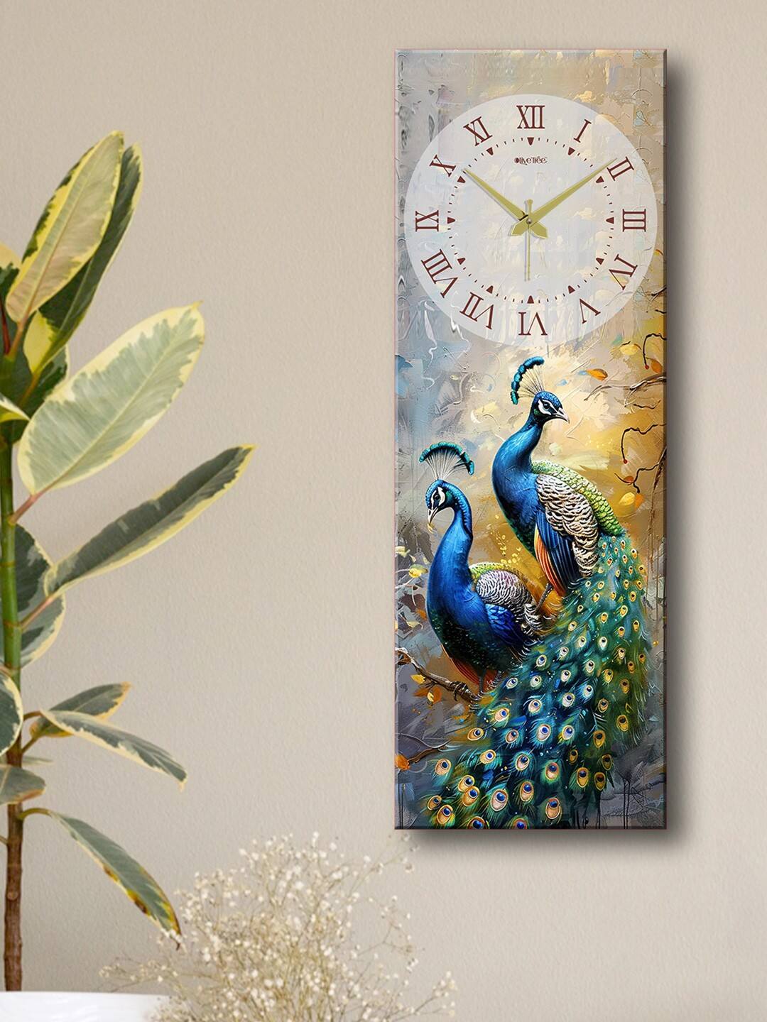 OLIVE TREE: Green & Blue Printed Wooden Analogue Traditional Wall Clock OLIVE TREE: Green & Blue Printed Wooden Analogue Traditional Wall Clock