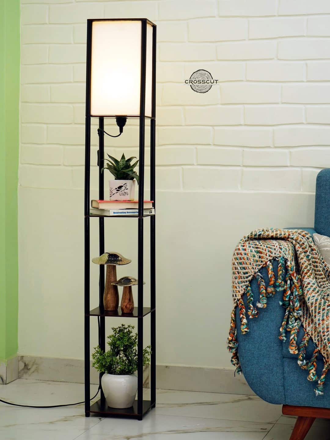 Crosscut: White &amp; Black Metal Tower Lamp  