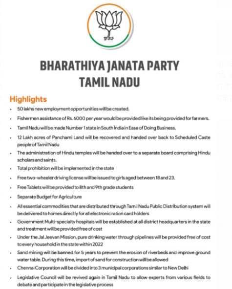 BJP&#039;s manifesto for Tamil Nadu assembly election 2021