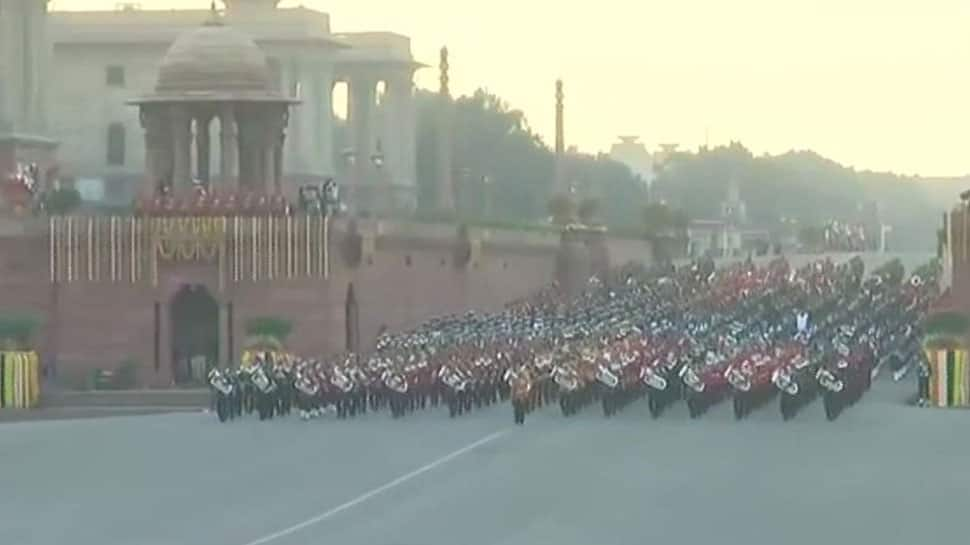 Marching Down Rajpath Beating Retreat Ceremony held in Delhi India