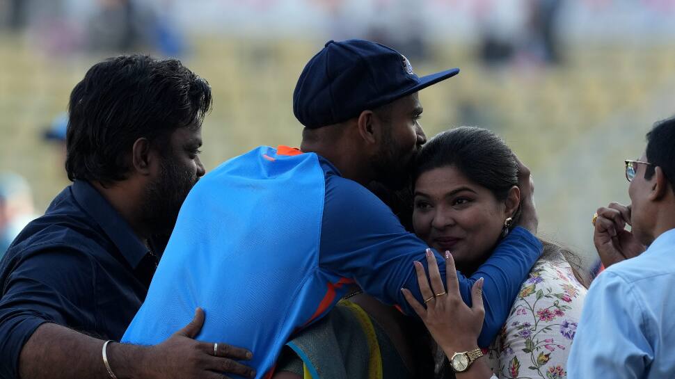 KS Bharat hugs his family. (Source: PTI)