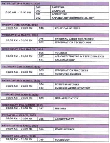 CBSE Class XII Board Exams 2023 Date Sheet