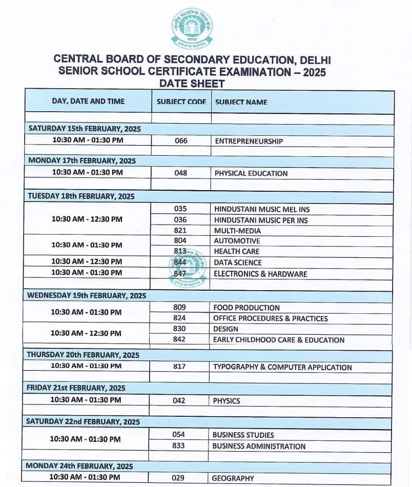 CBSE Datesheet 2025 Class 10, Class 12 Board Exams Dates Out Check