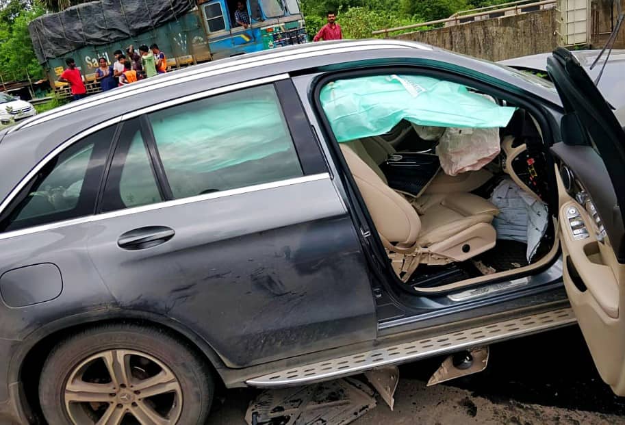 Wreckage of Mercedes car in which businessman and former Tata Sons Chairman Cyrus Mistry was travelling when it met with an accident in Palghar
