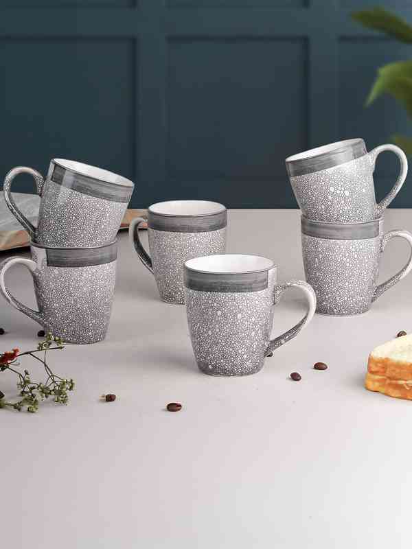 The Earth Store Grey Abstract Ceramic Handcrafted 6 Piece Mugs-280ml The Earth Store Grey Abstract Ceramic Handcrafted 6 Piece Mugs-280ml