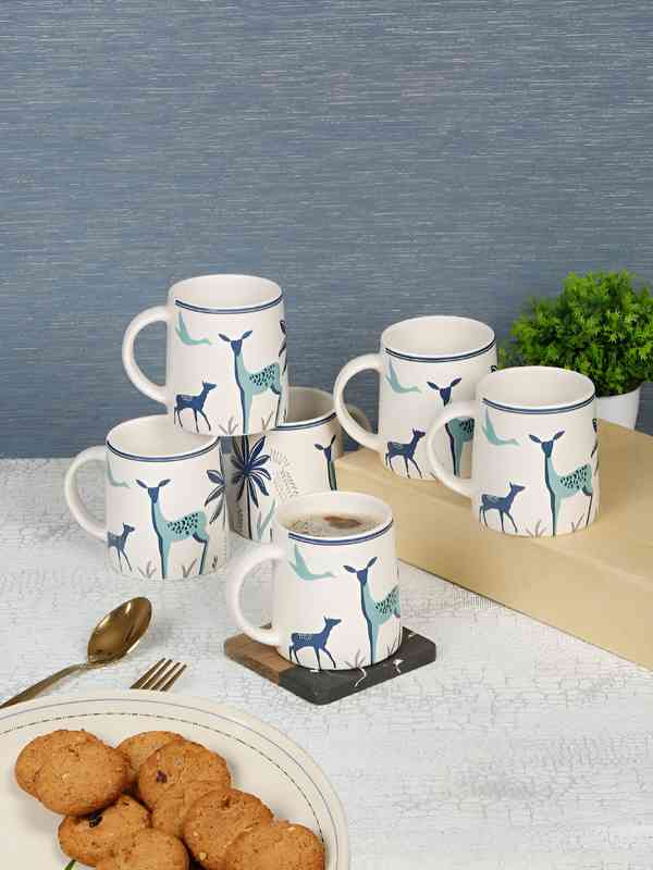Arrabi The Time Is Always Right To Do Whats Right White Animal Print Ceramic Handmade 6 Piece Mug-220ml Arrabi The Time Is Always Right To Do Whats Right White Animal Print Ceramic Handmade 6 Piece Mug-220ml