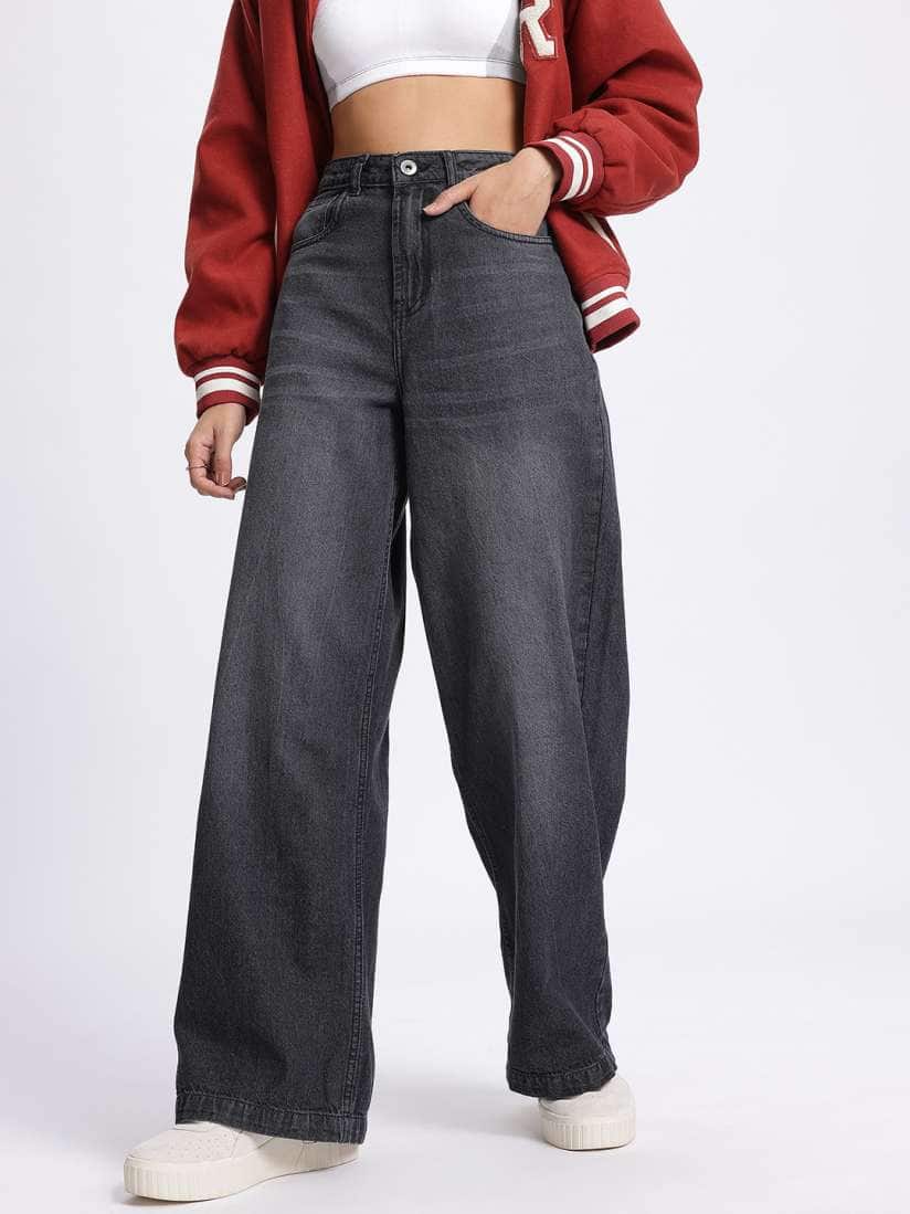 Glitchez Women Wide Leg Slit Jeans