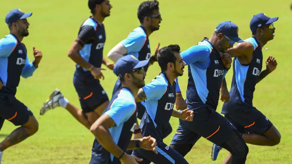 Indian leg-spinner Yuzvendra Chahal warms up before training session in Colombo. (Photo: SLC)