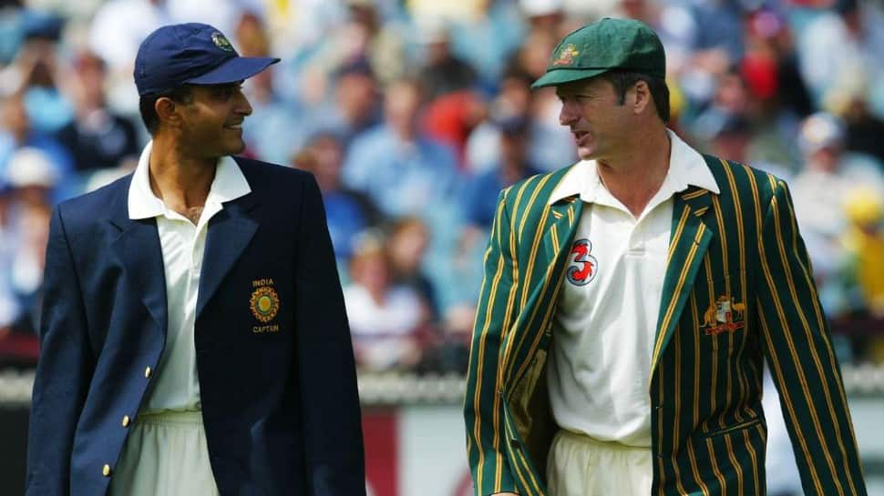 Former India captain Sourav Ganguly (left) with Steve Waugh. (Source: Twitter)