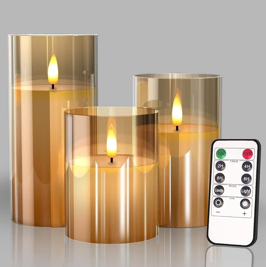 EarthCraft Gold-Toned Acrylic Flameless LED Candles Table Lamp EarthCraft Gold-Toned Acrylic Flameless LED Candles Table Lamp