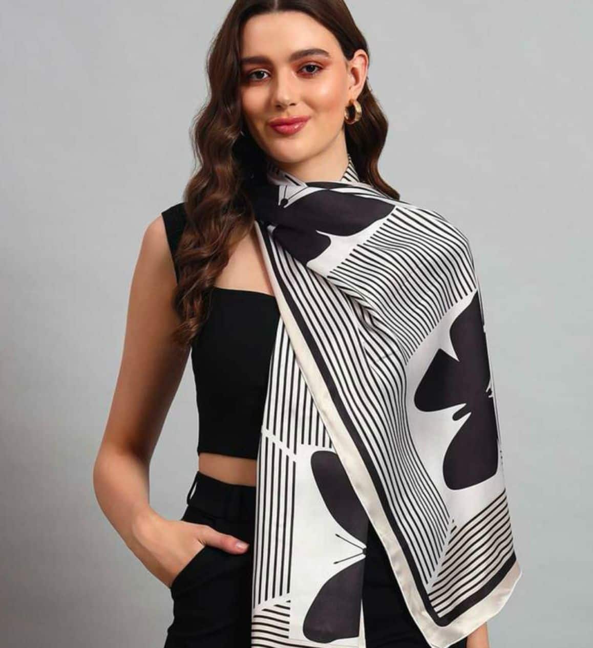 Ravaiyaa Women Silk Butterfly Printed Scarf