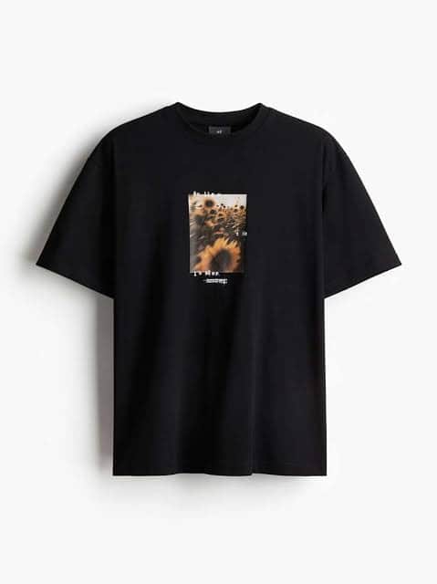2. H&M Men's Pure Cotton Loose Fit Printed T-Shirt