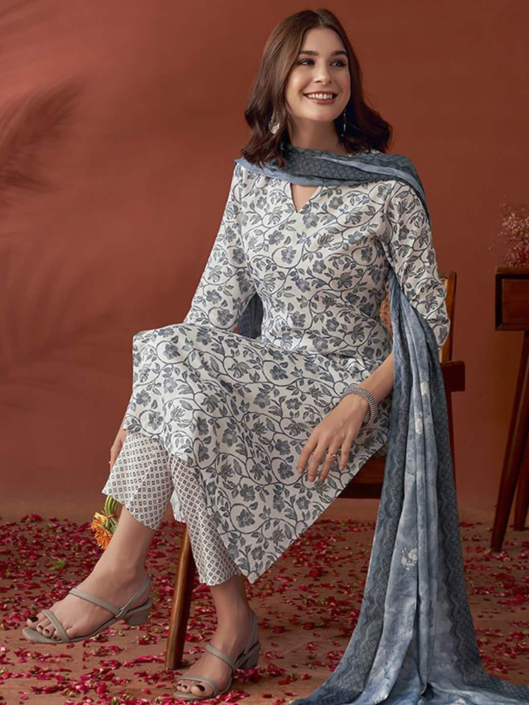 2. Anouk Floral Printed Regular Kurta with Trousers &amp; Dupatta