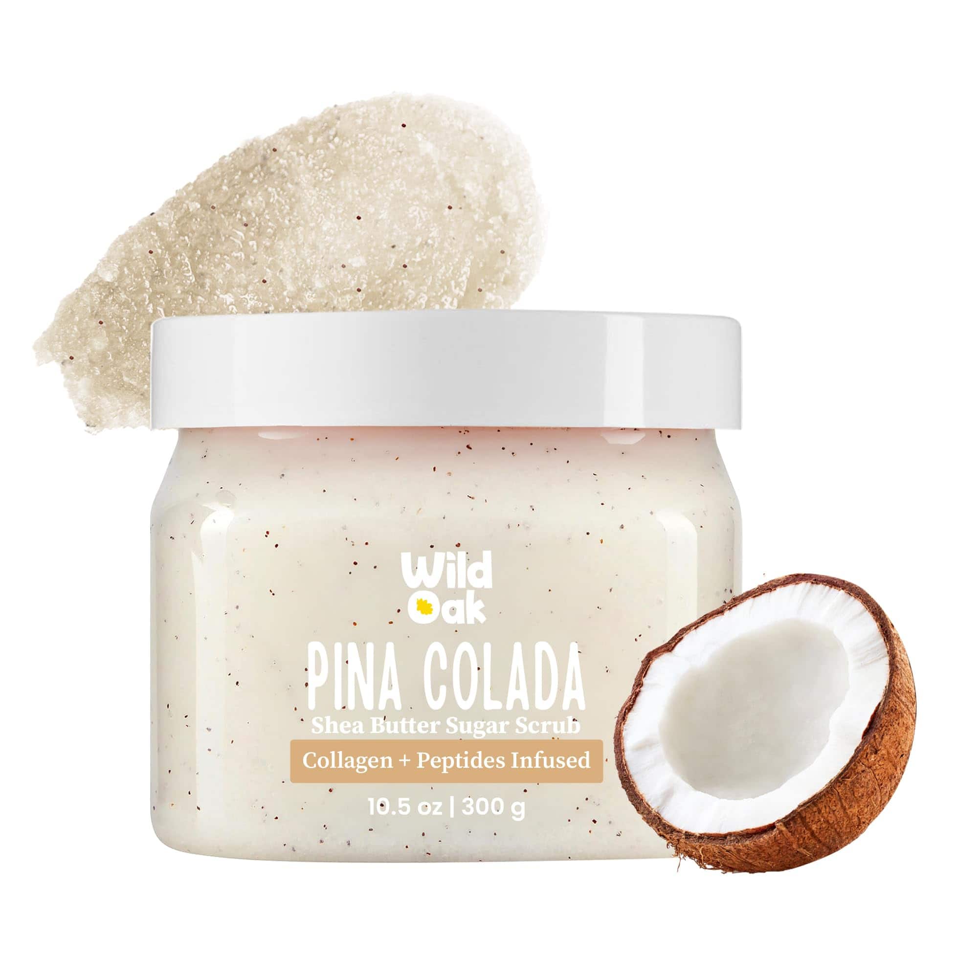 4. Wild Oak Pina Colada Shea Butter Sugar Body Scrub with Vegan Collagen & Peptides