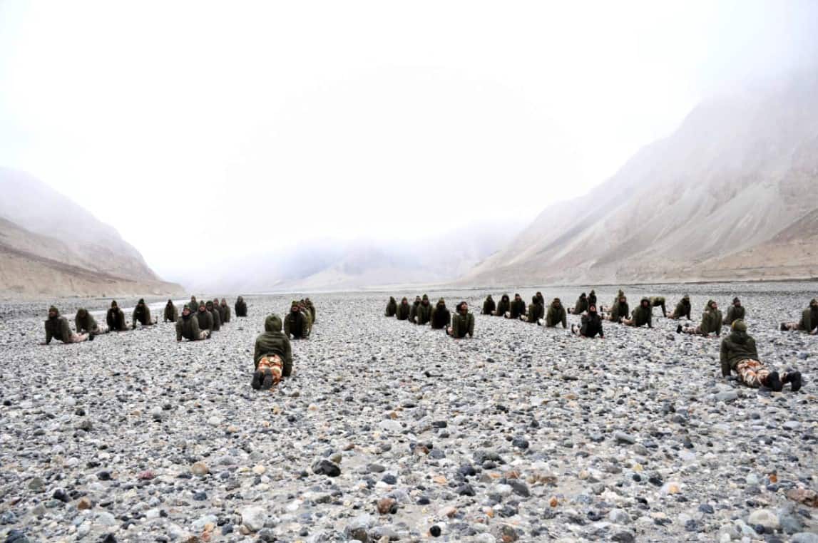 ITBP personnel perform Yoga at over 18,000 feet in Ladakh