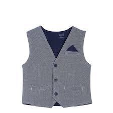  MINI KLUB Boys Blue Solid Woven Pure Cotton Waistcoat