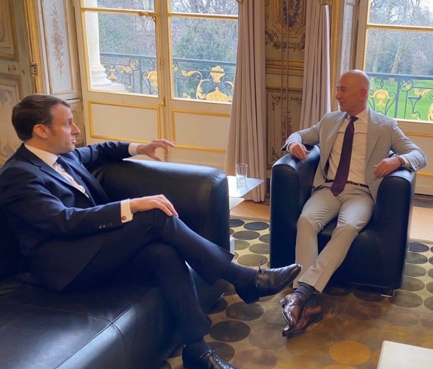 Jeff Bezos with French President Emmanuel Macron