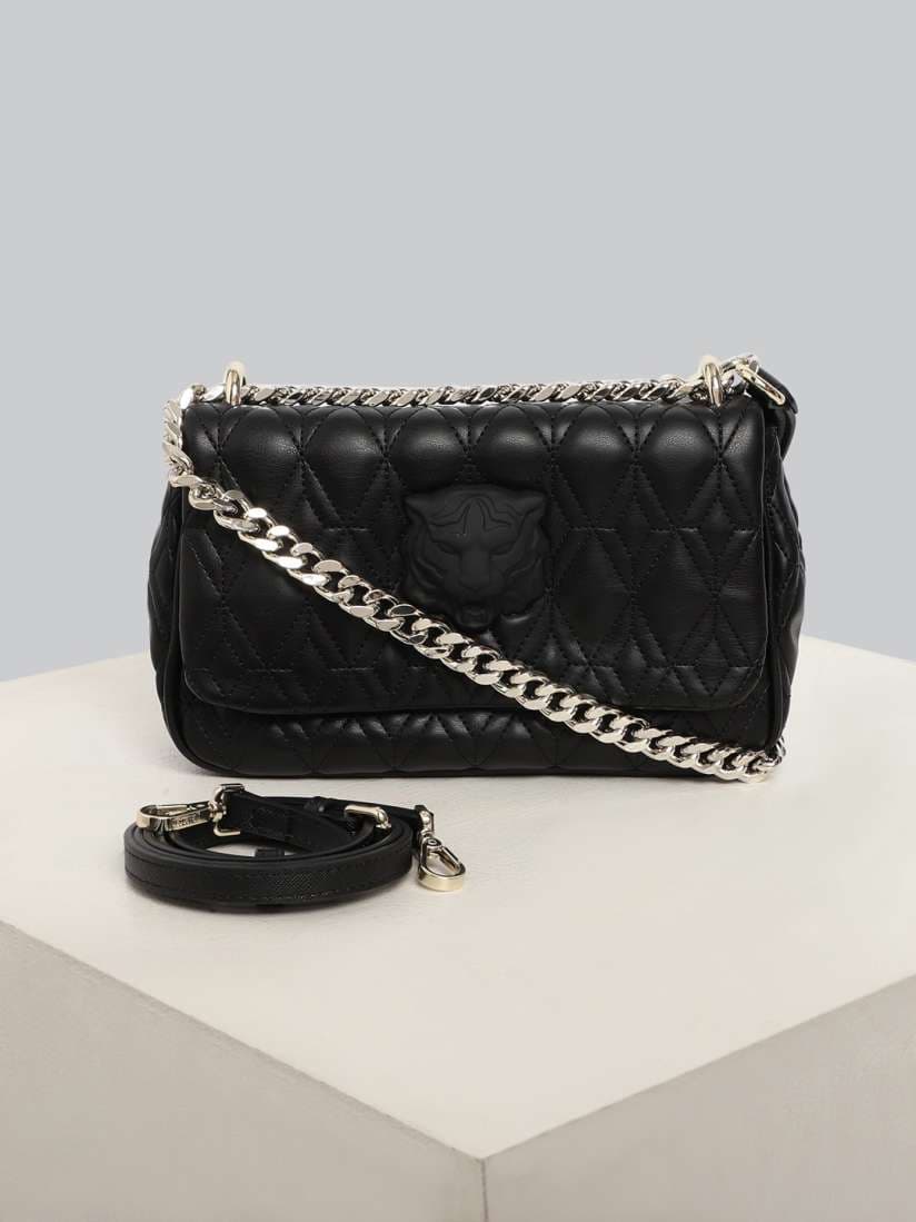 Just Cavalli Textured Leather Structured Sling Bag with Quilted