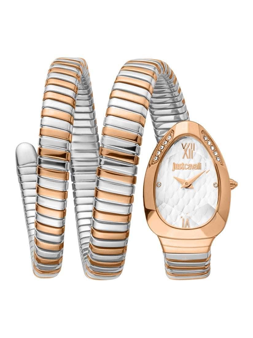 Just Cavalli Women&#039;s Patterned Dial &amp; Steel Wrap Around Straps Watch