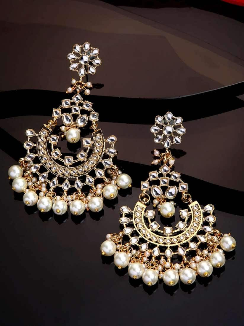 KARATCART White Classic Chandbalis Earrings