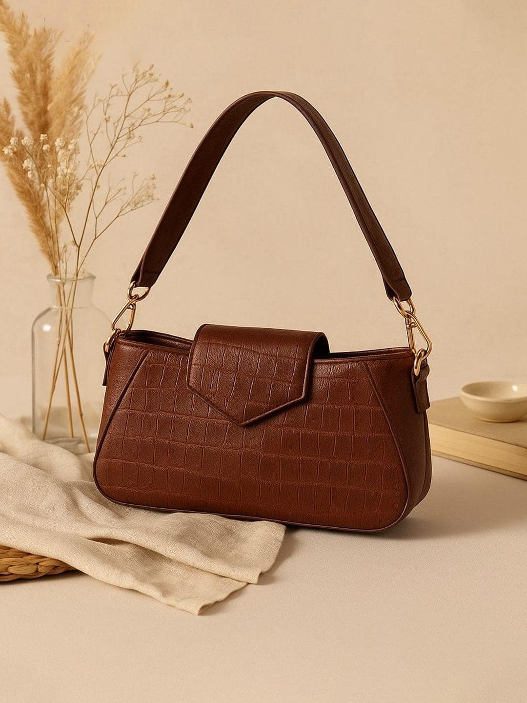  Provogue Women Textured Croco Finish Structured Shoulder Bag