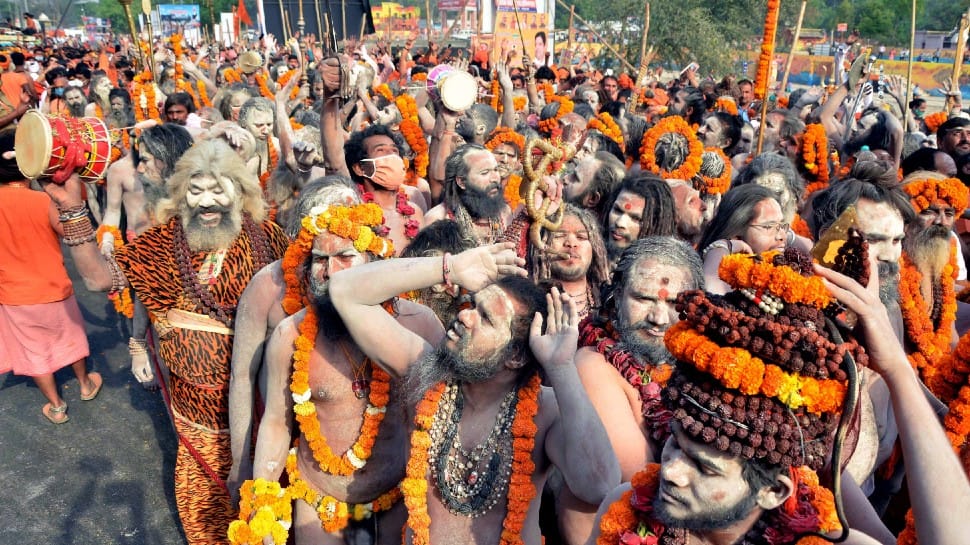 Niranjani Akhada saints take part in the procession of the second &#039;Shahi Snan&#039; of Maha Kumbh