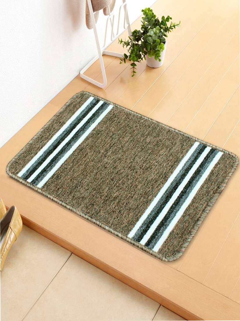 Bedspun Brown &amp; White Striped Anti-Skid Doormat