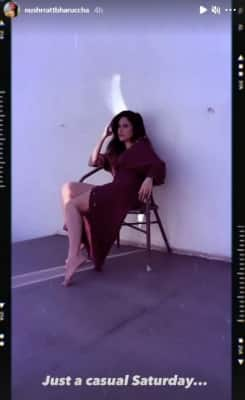 Nushrratt Bharuccha poses on a chair