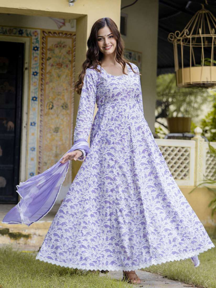 2. Anouk Purple and White Floral Printed Sweetheart Neck Cotton Anarkali Kurta 2. Anouk Purple and White Floral Printed Sweetheart Neck Cotton Anarkali Kurta