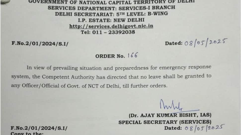 Amid India-Pakistan Tensions, Delhi Govt Cancels Leaves Of Employees | India News Amid India-Pakistan Tensions, Delhi Govt Cancels Leaves Of Employees | India News
