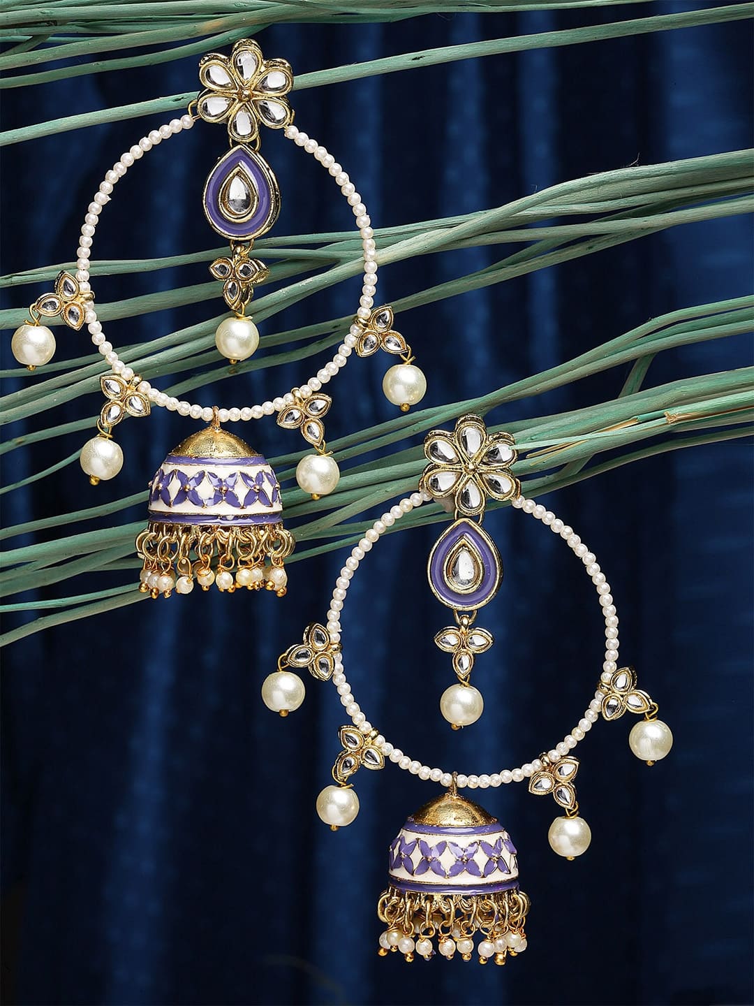 KARATCART Purple Contemporary Gold Plated Jhumkas Earrings