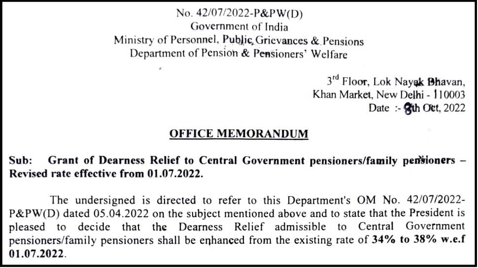 Central government pensioners DR hike