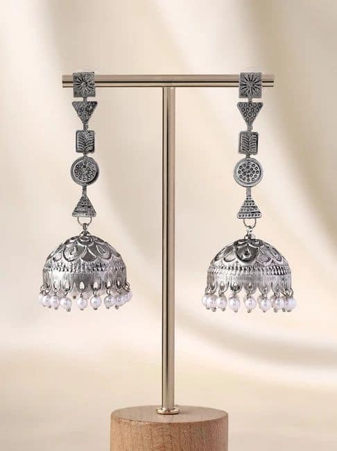 Priyaasi Silver Plated Contemporary Jhumkas