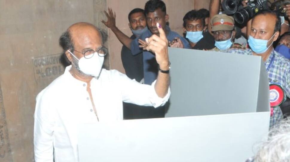 Rajinikanth votes at Stella maris college, Chennai