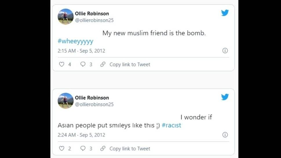England paceman Ollie Robinson&#039;s tweet from 2012. (Source: Twitter)